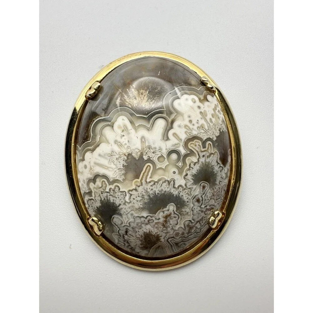 Vintage 12k Gold Filled Natural Agate Pin Brooch